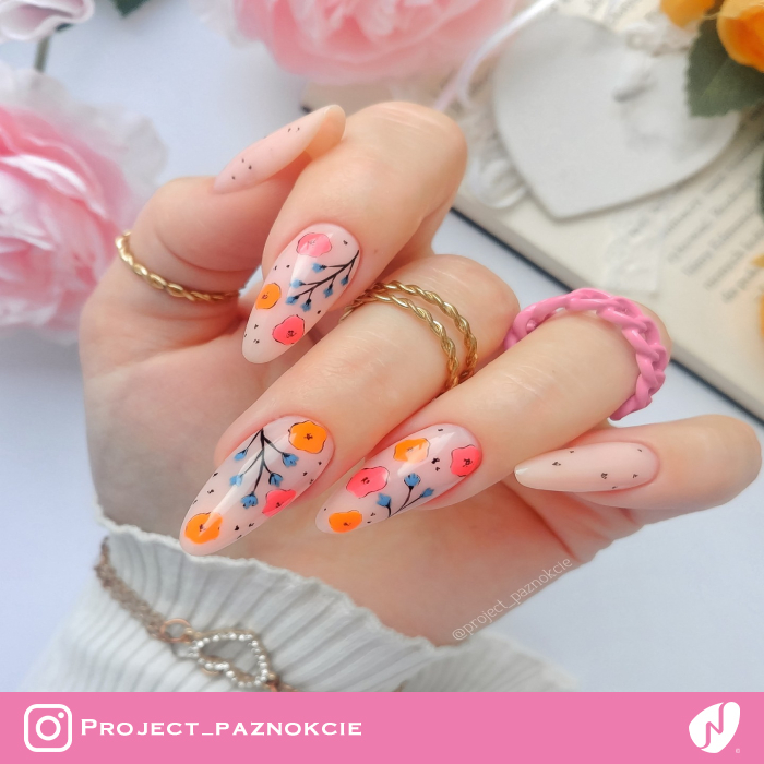 Floral Nails on Eggshell Base